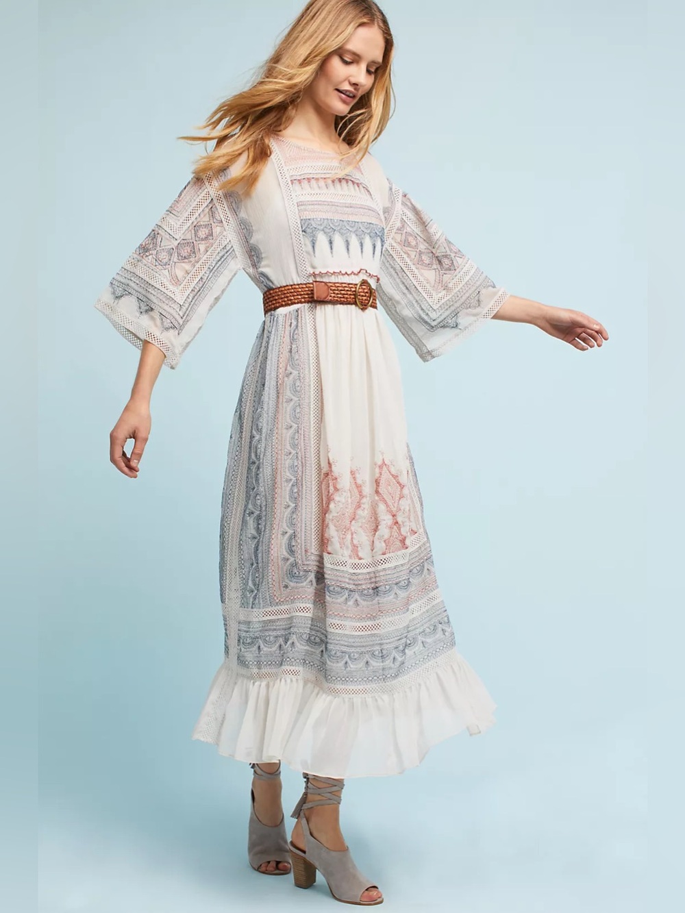 Anthropologie Maeve Toronto Cream Embroidered Dress Medium Boho Peasant Cottage